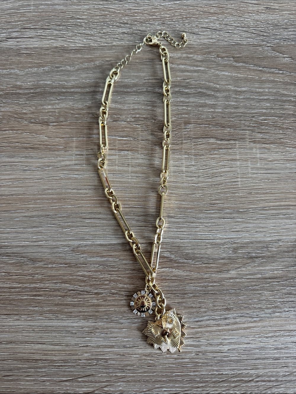 Gold Sunburst Charm Chain Necklace - Women Jewelry